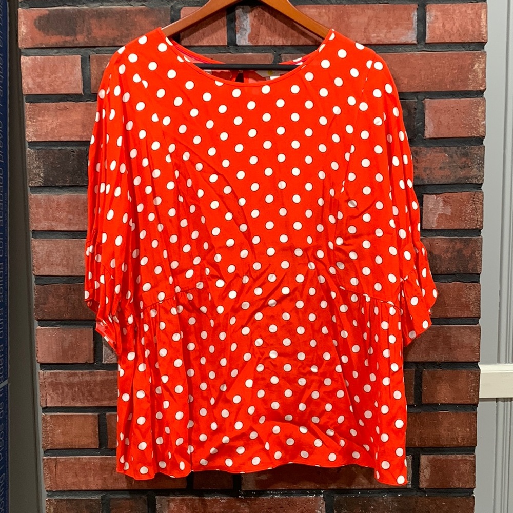 Boden Ruffle Sleeve Polka Dot Blouse
